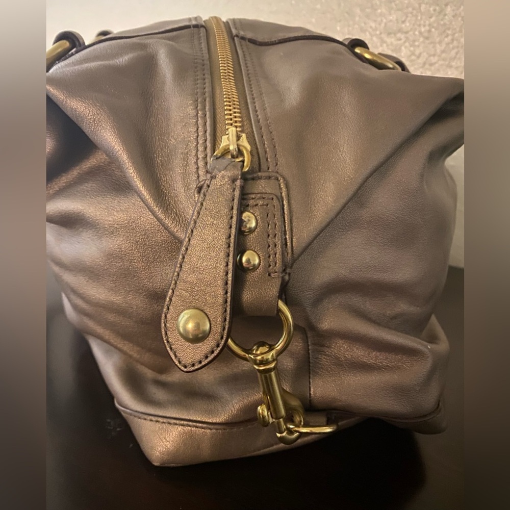 Coach Ashley Convertible Pewter Metallic Leather Satchel | Shoulder Bag - Picture 8 of 11